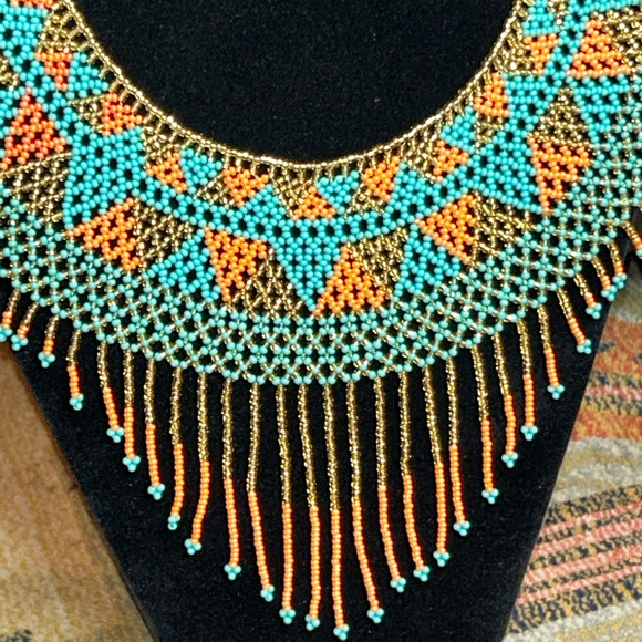 Geometric Huichol Necklace Beaded Collar Style - Picture 6 of 6
